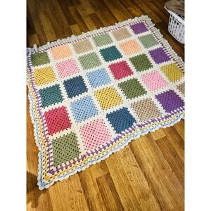 Vintage Handmade Patch Crochet Afghan Size 53 X 58 Multicolor Granny Cozy